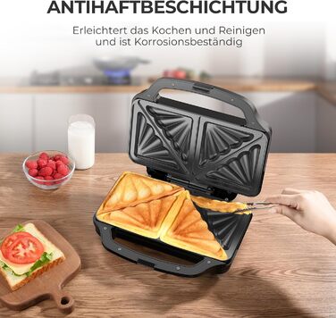 Бутербродниця OSTBA APPLIANCE, тостер для сендвічів на 2 сендвічі, тостер для сендвічів з автоматичним контролем температури та антипригарними пластинами, 900 Вт, чорний/нержавіюча сталь