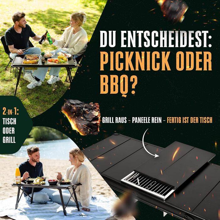 Стіл для кемпінгу та вугільний гриль 2-в-1 Компактний розкладний стіл з грилем Стіл IGT з регульованою висотою для 2-3 осіб Складаний та портативний Можна використовувати як рибальський стіл Ідеально підходить для використання на свіжому повітрі або пікні