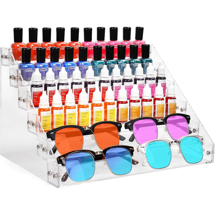 Рівневий акриловий органайзер для лаку для нігтів, підставка для зберігання лаку для нігтів, окулярів, чорнила для татуювання, ефірних олій, пляшечок з фарбою та іншого - прозорий настільний органайзер на 78-84 пляшечки, 6-