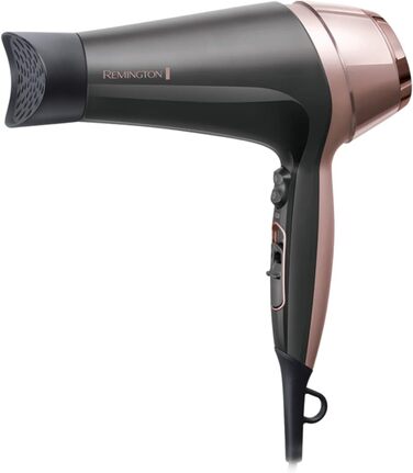 Фен для волосся Remington Curl-Straight з іонізацією (2200 Вт, 3 насадки конічна, для локонів та дифузор, кругла щітка 45 мм, затискачі, 3 рівні температури та 2 рівні обдуву) D5707, чорний