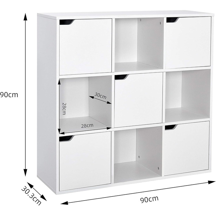 Книжкова шафа Meerveil, полиця для зберігання, 9 відділень з 5 дверцятами, сучасний стиль, підходить для офісу, кабінету, вітальні, коридору та інших кімнат, білий