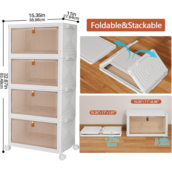 Коробка для зберігання з кришкою - пластикова коробка 23 л * 4 з кришкою, коробки для зберігання з кришкою, розкладна коробка, складні контейнери для зберігання для дому та офісу, білий колір, 4 упаковки по 23 л (4 яруси та 1 кришка)