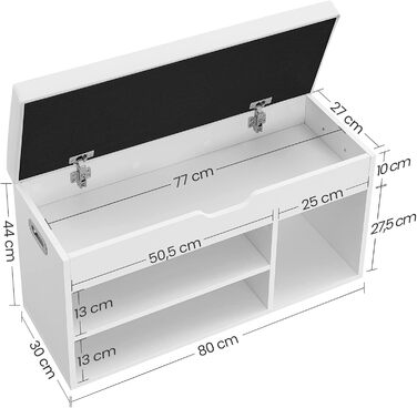 Підставка для взуття VASAGLE з сидінням, лавка з місцем для зберігання, м'яка, 3 відкритих відділення, відділення під подушкою сид