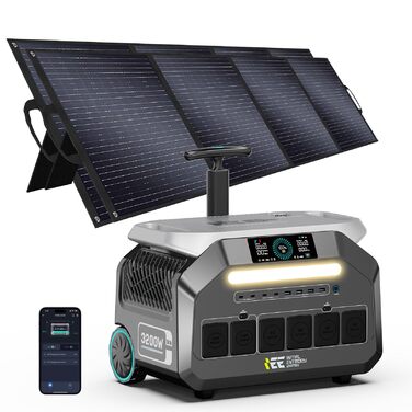 Сонячний генератор IEEE 3200 Вт P3200 з 2 сонячними панелями по 200 Вт, портативна електростанція потужністю 2048 Втгод, акумулятор LiFePO4, зарядка від 0 до 80 за 45 хвилин, додаток, 16 портів, портативна електростанція для кемпінгу/кемперів/аварійного ж