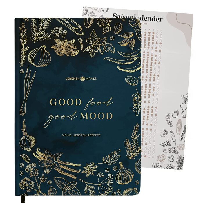 Книга рецептів Life Compass формату A4 для написання власних рецептів ПЕРЕЦЬ з плакатом сезонного календаря - тверда обкладинка Улюблені рецепти - кулінарна книга своїми руками для себе або на подарунок