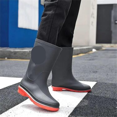 Зносостійке, нековзне чоловіче взуття з ПВХ без шнурків, водонепроникні пластикові гумові чоботи для чоловіків та підлітків, гумові чоботи на низькому підборі для дорослих, розмір 41 EU, чорний колір