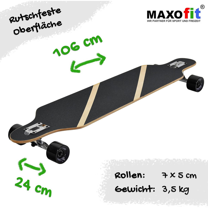 Лонгборд MAXOfit Mystic Deluxe 99 см клен + бамбук високоякісна дека ABEC-9 78A колеса різні дизайни для початківців та профі drop-through freeride cruiser повний компліт оригінал Німеччина 2025