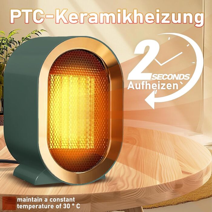 Портативний електричний обігрівач, енергозберігаючий та тихий, для ванних кімнат, невеликий електричний обігрівач, енергоефективний вентилятор-обігрівач із захистом від перегріву та перекидання, для офісу, дому, гуртожитку (зелений)