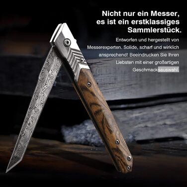 Тонкий складаний ніж, кишеньковий ніж з дерев'яною ручкою, одноручний ніж з піхвами, EDC ніж, ніж для джентльменів, ніж для активн