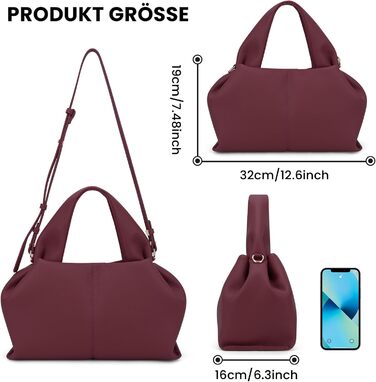 Сумка JQWYGB Cloud Pouch, сумка для пельменів, клатч, сумка, жіноча сумка-тоут, сумка через плече, ретро-сумка через плече зі знімним ремінцем, бордовий