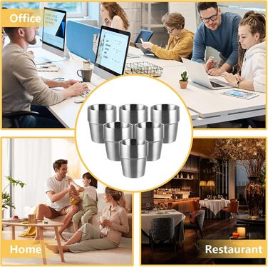 Набір із 6 чашок з нержавіючої сталі, чашка з нержавіючої сталі об&39ємом 300 мл, срібна кемпінгова чашка розміром 9,5x8,2 см для дому, ресторану, вечірки, кемпінгу