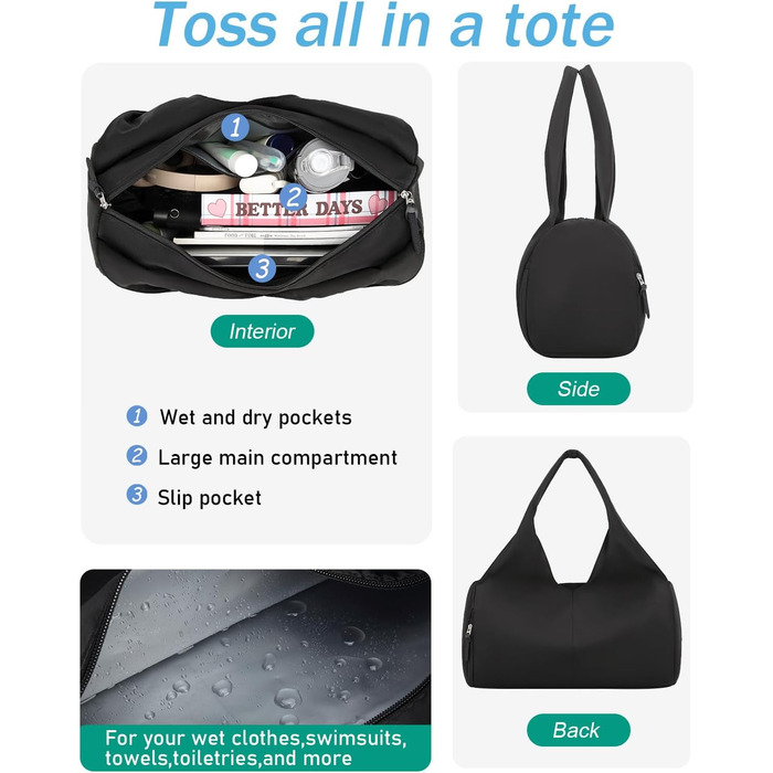 Жіноча спортивна сумка, дорожня сумка, ручна поклажа з відділенням для взуття та вологим відділенням, невелика спортивна сумка для йоги, сауни, плавання, чорна