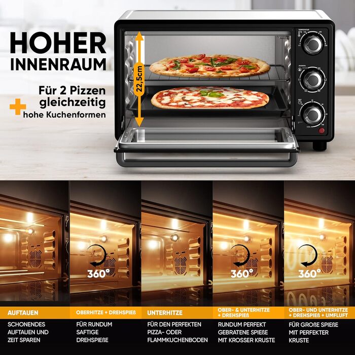 Міні-піч Stillstern з конвекцією (25 л) НОВИНКА CYCLONE PRO (антипригарне покриття), версія DE, вставка для фритюрниці, буклет з рецептами, гриль на грилі 1500 Вт Міні-піч для піци Ідеальна для кемпінгу