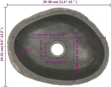 Умивальник річковий камінь овальний 29–38 см — натуральний камінь, ручна робота