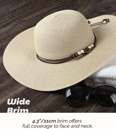 Жіночий солом&39яний капелюх Creekstone, капелюх із широкими полями, захист від сонця UPF 50, складний літній пляжний капелюх із вітровою стрічкою, розмір L, бежевий