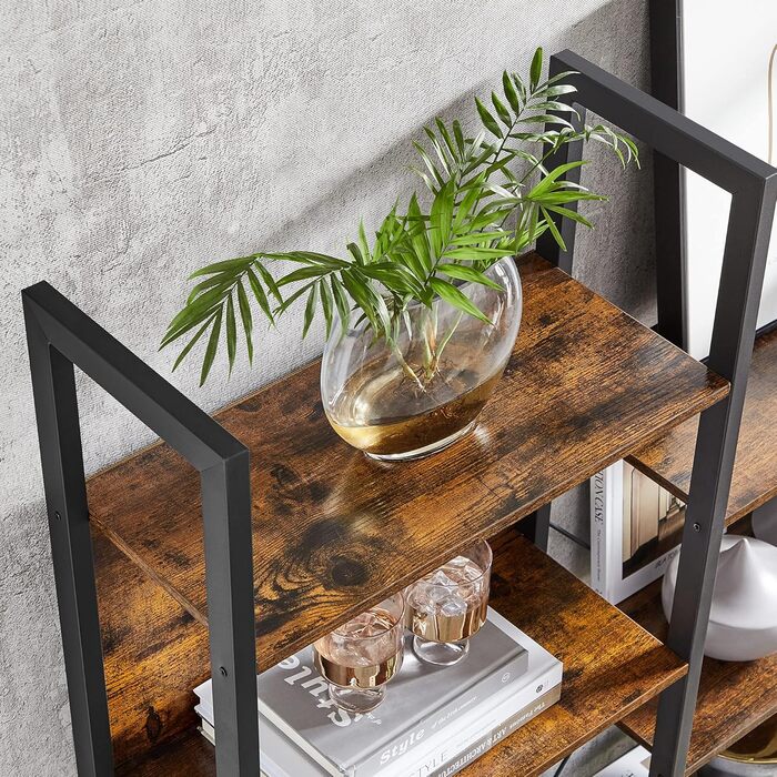 Книжкова полиця VASAGLE, окремостояча полиця з 14 полицями, металева каркасна полиця, для вітальні, кабінету, офісу, промисловий дизайн, 24 x 158 x 166 см, вінтажний коричневий-чорнильний LLS107B01 158B см вінтажний коричневий чорнильний