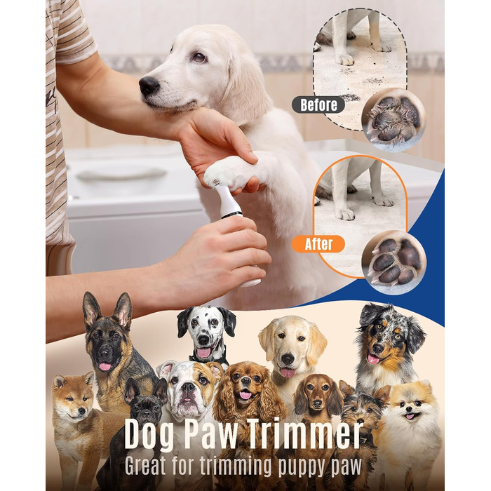 Тример для стрижки лап Oneisall Paw Trimmer для собак з подвійними лезами, 2-швидкісна машинка для стрижки собак, тиха машинка для лап, очей, вух, обличчя та тіла (білий колір)