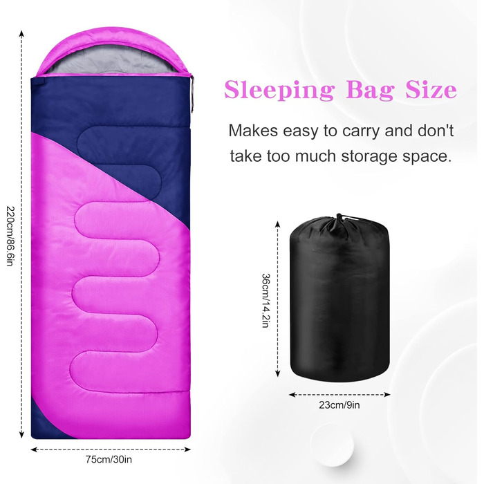 Легкий та компактний спальний мішок для дорослих та дітей, 3-4 сезони, легкий та компактний спальний мішок для походів, прямокутний кемпінговий спальний мішок з кишенею, рожево-червоний темно-синій