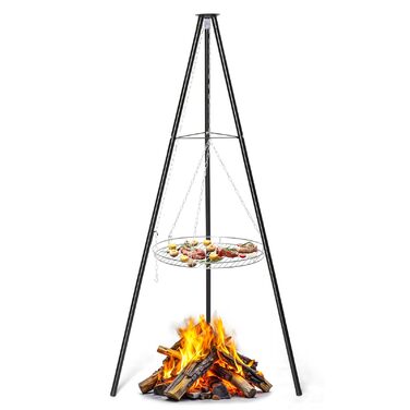 Мангал тринога з регульованою висотою та решіткою 48 см - для пікніків, барбекю, кемпінгу - чорний. Без жаровні.