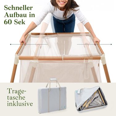 Дитяче ліжечко-манеж Tutti Bambini CoZee Go 3-в-1 з матрацом - легкий та дихаючий складний дитячий манеж, від 0 до 3 років (горіховий та екрю) CoZee GO Горіховий та натуральний білий