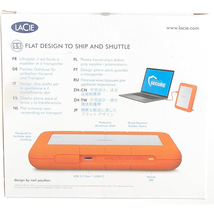 Зовнішній жорсткий диск LaCie Rugged Raid Shuttle 8 ТБ, портативний жорсткий диск - USB-C USB 3.0, стійкий до ударів пилу та вологи, для настільних комп'ютерів Mac/PC, ноутбуків, 1 місяць Adobe CC (STHT8000800) RAID Shuttle 8 ТБ