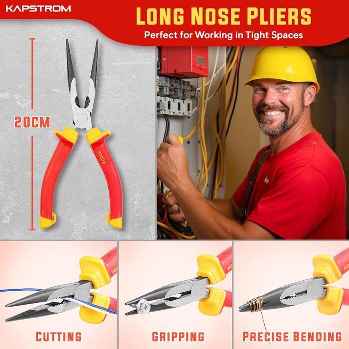 Набір електромонтажних пасатижів (3 шт.), професійні ізольовані, з сертифікацією VDE довгі, гострогубці та бічні кусачки