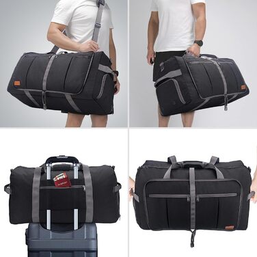 Складана дорожня сумка Upeelife, велика дорожня сумка для жінок та чоловіків, спортивна сумка, водонепроникна, сумка на вихідні з відділенням для взуття та вологою кишенею, темно-чорна, 125 л, сучасна