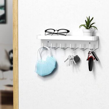 Ключниця Gvolatee з полицею і 6 гачками, компактна портативна ключниця-органайзер, дошка для ключів без свердління для настінного