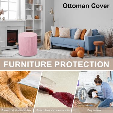 Чохол для пуфа, круглий, розтяжний, підходить для діаметрів 24,9 см - 32 см, нековзний чохол для пуфа для спальні, вітальні, бордовий