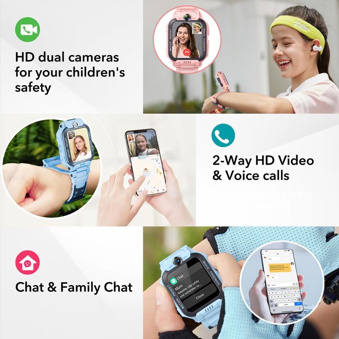Для дітей з GPS та телефоном, Дитячий Smartwatch з HD відео та голосовими дзвінками, Дитячий GPS-годинник, Водостійкість IPX8 для плавання (Синій, Z7) Синій Z7, 7 Kids Smartwatch, 4G Smartwatch