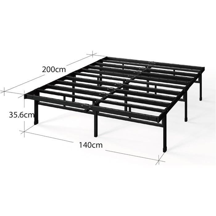 Ліжко Zinus Justin 140x200 см - Висота 36 см з місцем для зберігання під ліжком - Металевий каркас ліжка з платформою - Чорний 140x200 см Без узголів&39я Чорний