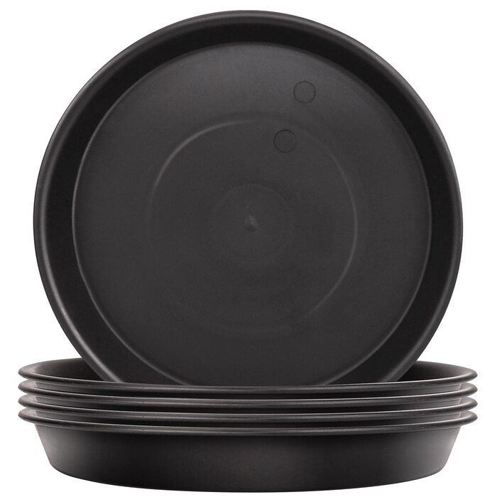 Набір із 5 пластикових блюдець для квіткових горщиків, для кімнатних та вуличних рослин - 36 см x 36 см, чорні