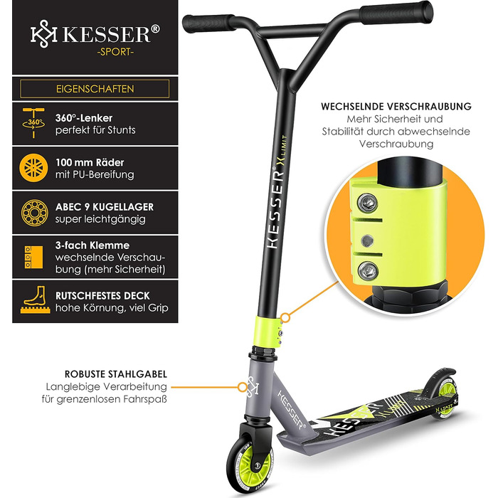 Керований на 360 Міцний веселий самокат трюковий самокат з кульковими підшипниками ABEC 9, 100 мм PU колесами, самокат-кік самокат