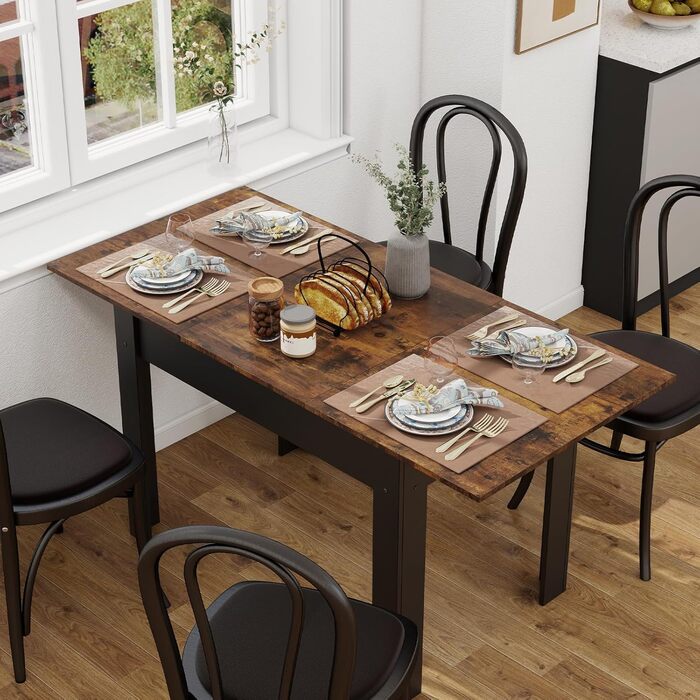 Розсувний обідній стіл ARTETHYS 105/150x70 см, кухонний обідній стіл в індустріальному стилі, прямокутна стільниця для 4-6 осіб, дерев&39яний стіл з металевими ніжками, стіл для їдальні, кухні, вітальні 105-150x70 см