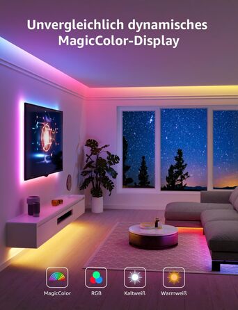 Світлодіодна стрічка Lepro AI S1, MagicColor, розумна світлодіодна стрічка RGB, дизайн світлових ефектів AI, світлодіодна стрічка з виразом обличчя AI, струнні світильники, сумісні з Alexa та Google Assistant, світлодіодна стрічка для кухні, ігри (5M)