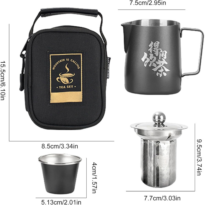 Китайський чайний набір, чашки, нержавіюча сталь, дорожня сумка, портативна чайна церемонія для походів, кемпінгу, туризму та подорожей, заварювання кави