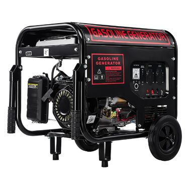 Бензиновий генератор з ручним та електричним запуском, 12 к.с., максимальна потужність 5000 Вт, максимальна безперервна потужність 3500 Вт, бак 15 л, 4-тактний двигун, функція AVR, 2 x 220 В, захист від низького рівня оливи, захист від перевантаження