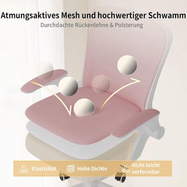 Ергономічне офісне крісло naspaluro, стілець для роботи з підлокітниками, що складаються на 90, унікальна поперекова підтримка, дихаюча сітчаста оббивка для домашнього офісу, кабінет, рожевий (без підголівника)