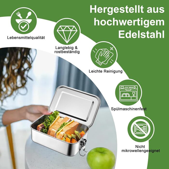 Ланчбокс Homikit з роздільниками, 850 мл, нержавіюча сталь. Бенто-бокс для дітей та дорослих, контейнер для обіду на пікнік, в школу та на роботу. Герметичний, з ущільнювальним кільцем та знімною перегородкою.