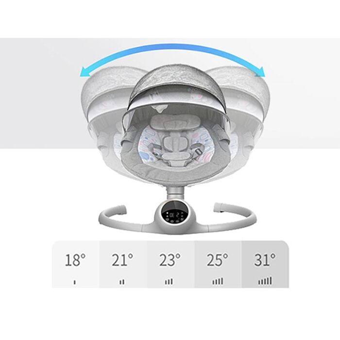 Електричні дитячі гойдалки з музикою, можна використовувати від народження до приблизно 6 місяців, 0-9 кг, сенсорний екран/пульт дистанційного керування Bluetooth (сірий), 2LUXE ALPHA Baby Bouncer