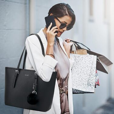 Сумочка жіноча набір чорна сумка з гаманцем для офісу школа шопінг сумочка жіноча велика з китицями жіноча і хутряна куля плюшевий