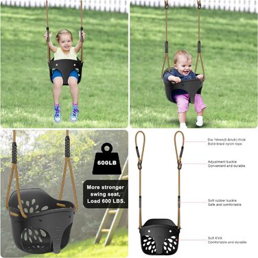 Додаткові аксесуари для дитячих гойдалок на відкритому повітрі, висока спинка, сидіння гойдалки з регульованою мотузкою та 4 караб