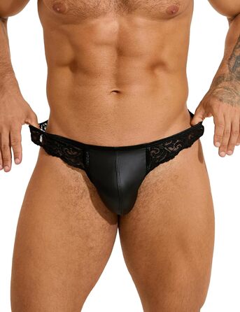 Ohyeahlady String Thong Men Sexy Lingerie Faux Leather Underwear Men Erotic Wetlook Lace Panties Briefs Thong Open Transparent Underpants T-Back Sissy Lingerie Gay Large Sizes Black Black XXL, ohyeahlady String Thong Men Sexy Lingerie Faux Leather Underwe