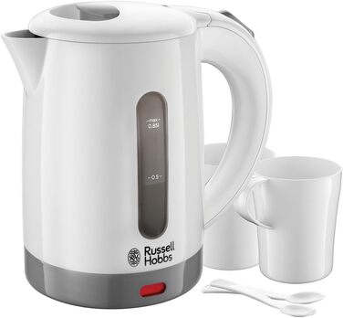 Електричний чайник Russell Hobbs Small Туристичний чайник 0,85 л з регулюванням напруги по всьому світу Travel (1000 Вт, в т.ч. 2 чашки та 2 чайні ложки, оптимізований носик, компактний маленький чайник) 23840-70