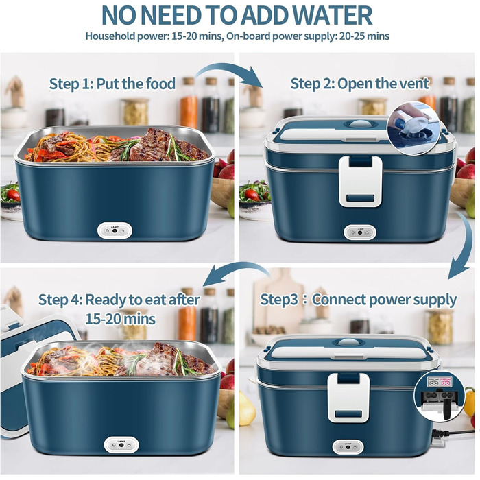 Електричний ланч-бокс 120 Вт 3-в-1 12 В/24 В/220 В Електричний ланч-бокс з підігрівом 1,8 л Портативний знімний ланч-бокс з вставкою та сумкою з нержавіючої сталі