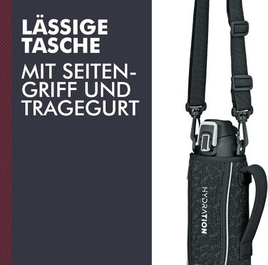 Л, чорний, термос з нержавіючої сталі 1л, пляшка для пиття з сумкою та ременем для перенесення, надзвичайно легка, ізольована пляш