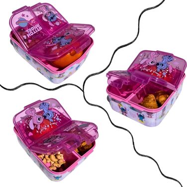Ланчбокс дитячий Stitch та Angel з роздільниками, контейнер для обіду з 3 відділеннями, тримач для перекусів у школу, ідеальний для ланчу, легко миється та легкий (Kawaii) 17x14x5 см