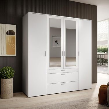 Шафа з дзеркальними дверима білого кольору - Універсальна 4-дверна шафа для вашої спальні - 180 x 195 x 56 см (Ш/В/Г) 4-дверна біла