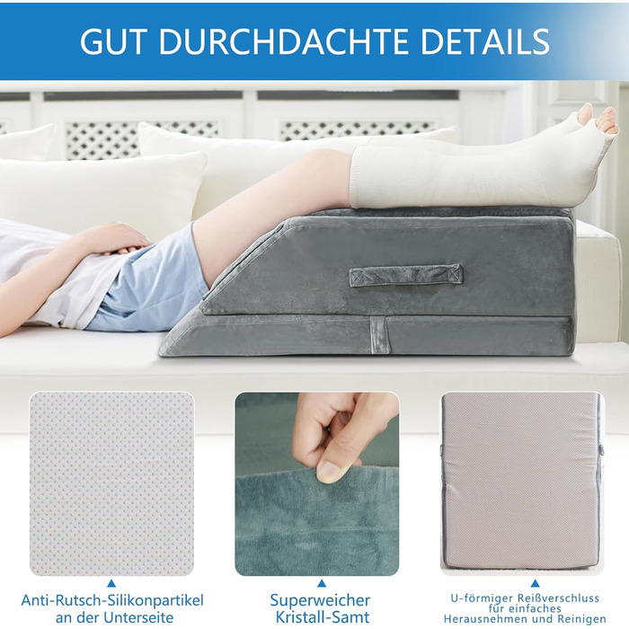 Регульована по висоті подушка для підняття ніг - Ергономічна подушка для підняття ніг - Подушка для колін, подушка для ніг, для лімфодренажу, відпочинку, полегшення стану ніг при варикозному розширенні вен та ішіасі