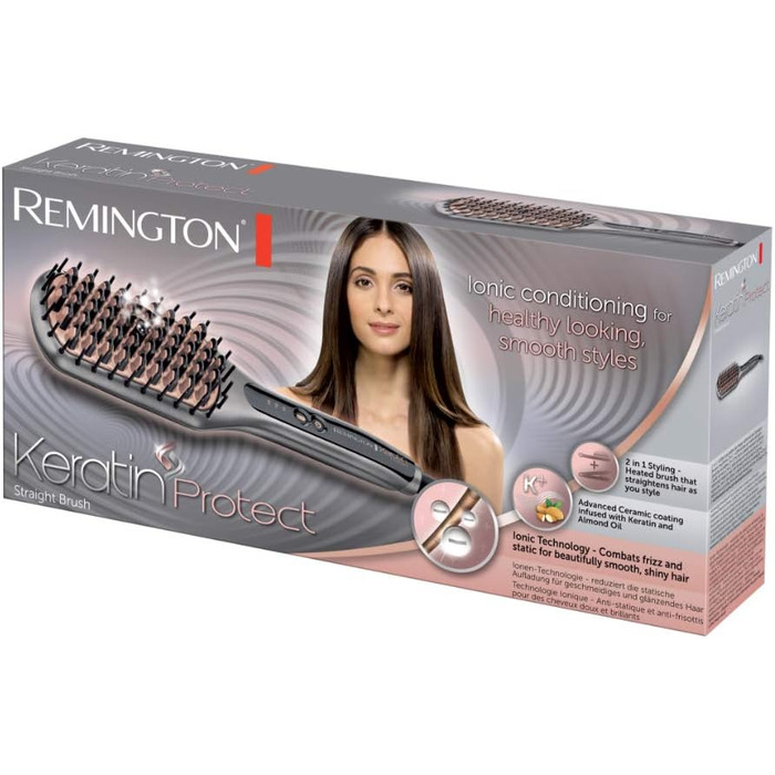 Стайлер-щітка для випрямлення волосся Remington (керамічне покриття з кератином та мигдальною олією, цифровий дисплей, 150-230C) CB7480, іонна технологія, сірий/рожеве золото, Extra Large